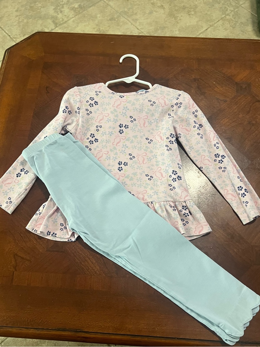 Toddler Girls Pink Floral Peplum Top & Light Blue Leggings matching set - Ishtex
